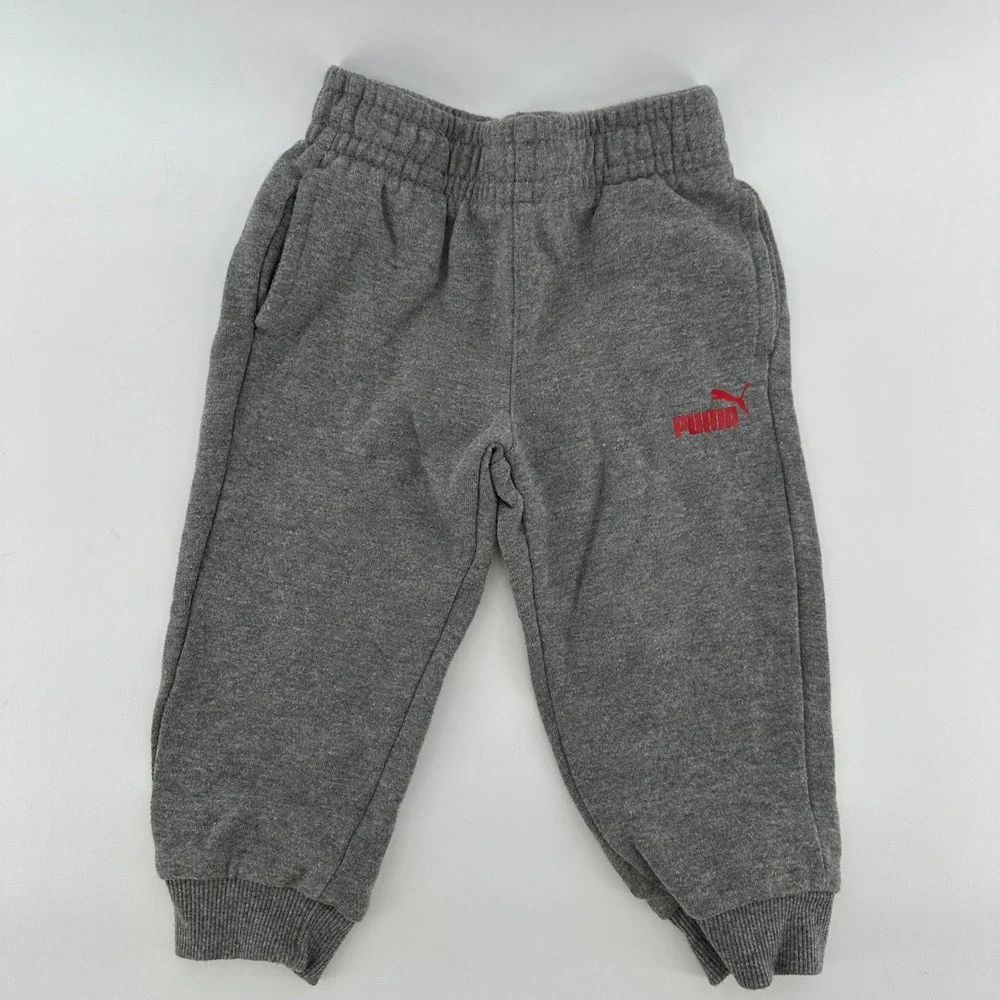 Puma Toddler Boys 18M Heather Gray Red Logo Hoodie and Joggers Tracksuit Set - Picture 7 of 11